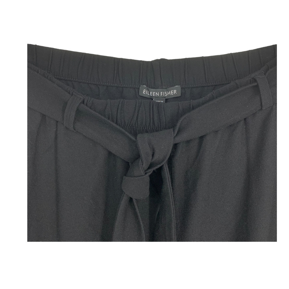 Eileen Fisher Sz S Black Wide Leg Belted Pull On Cropped Wide Leg Pants F18TL - Picture 3 of 7